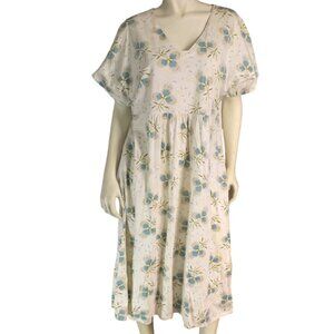 GUDRUN SJODEN Dress, XL, Off-white/Blue Floral print, Midi, Jersey, Short slv
